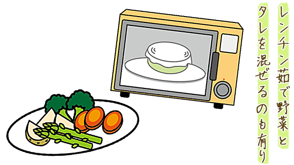 電子レンジと茹で野菜のイラスト