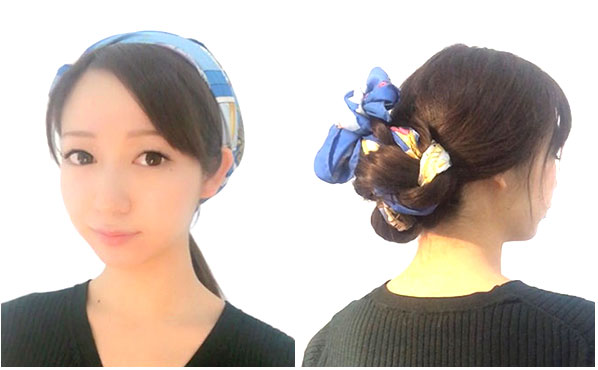 髪とスカーフをくるりんぱ!お洒落で崩れにくい簡単ヘアアレンジ